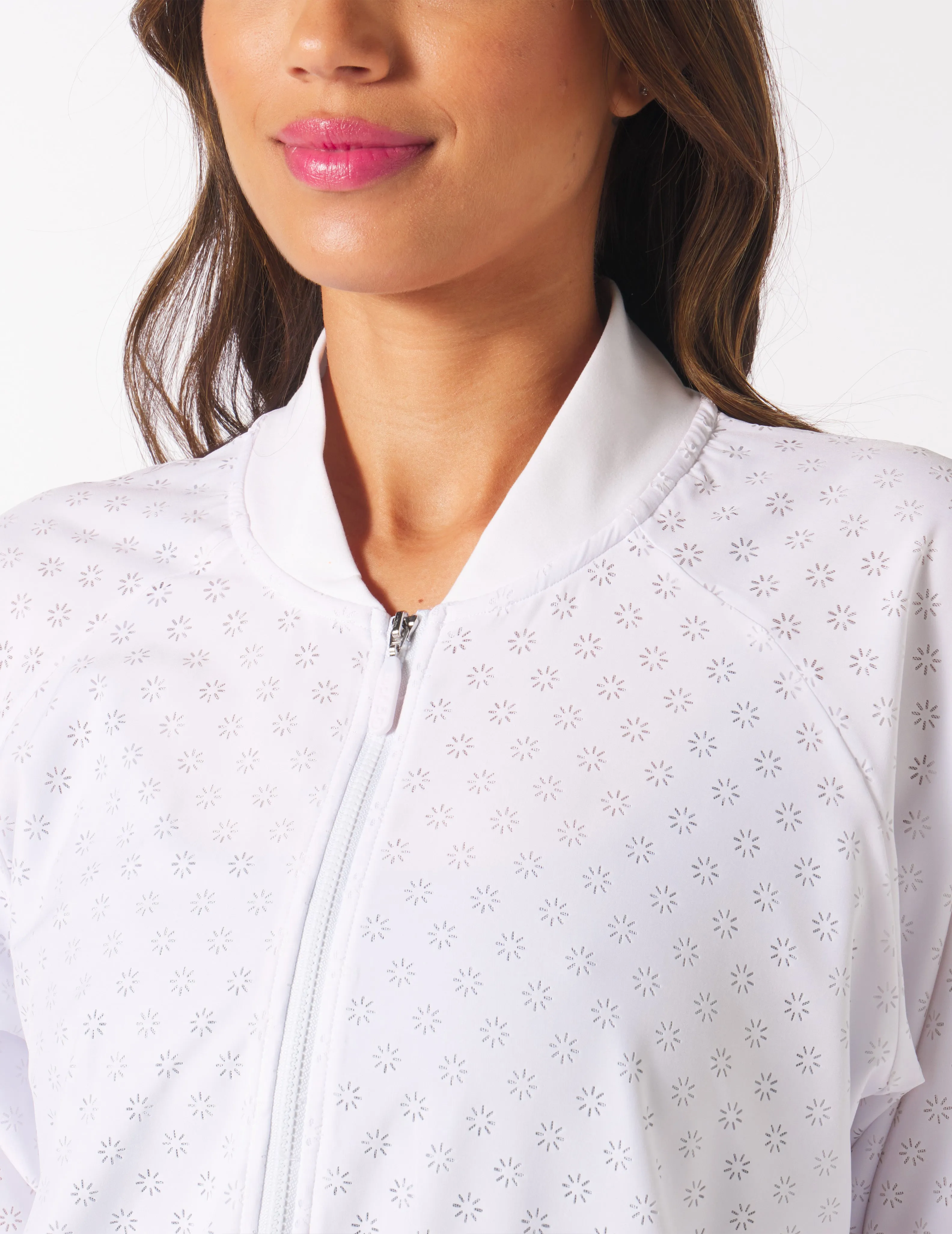 Laser Cut Sunrise Bomber: White/White