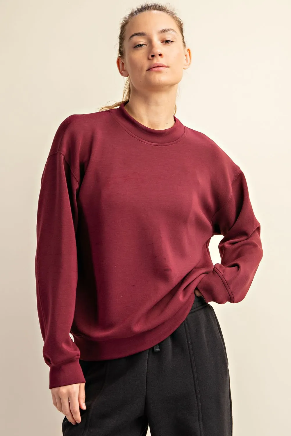 MODAL POLY SPAN SCUBA MOCK NECK PULLOVER